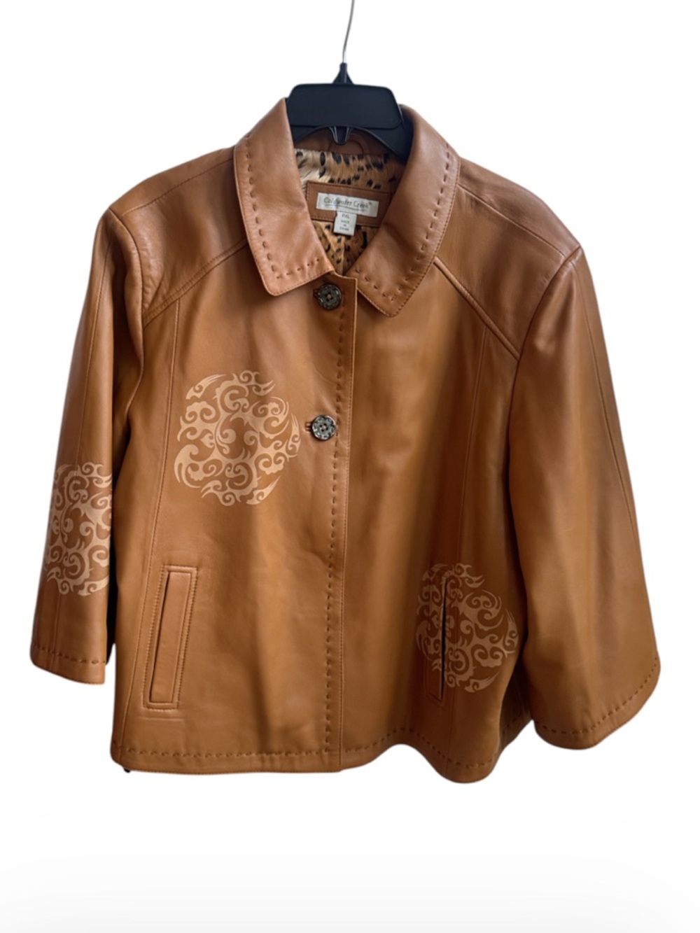 Vintage Coldwater Creek Brown Leather 3/4 sleeves Jacket Size PXL